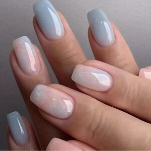 ✨Press-on nails nails artificial with Adhesive Almond 24pcs Blue Summer Wear ✨